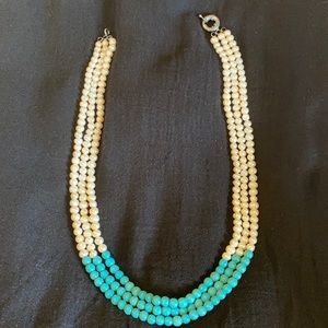 Pearl and turquoise colored 3 strand necklace